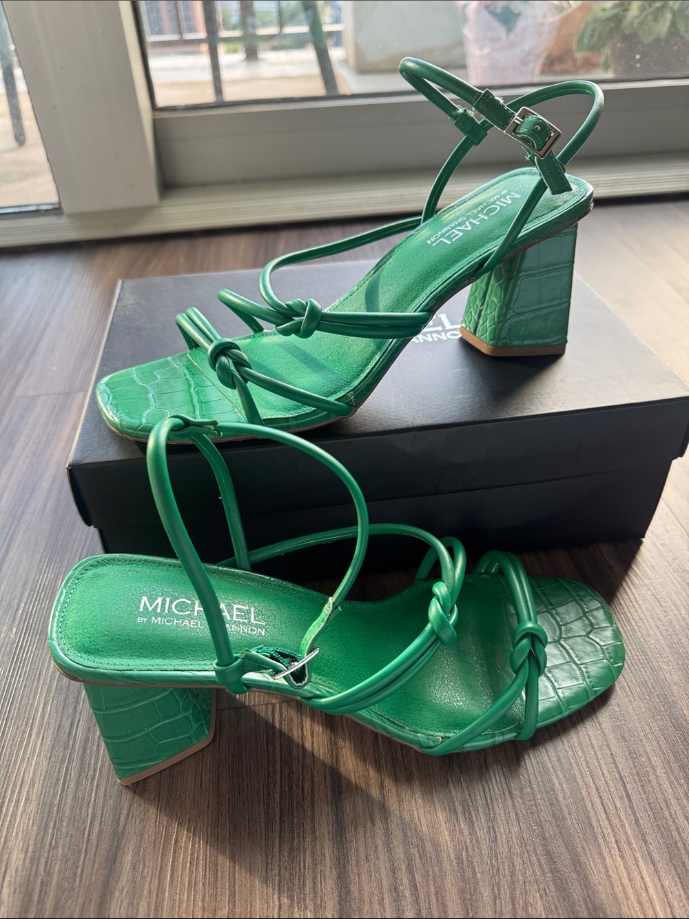 MICHAEL Michael Shannon Emerald Green Strappy Block Heel Sandals | Size 10